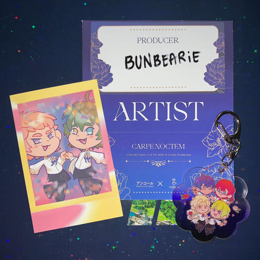 Acrylic charm & cheki drawn by me for Carpe Noctem, an Enstars fan event #CarpeNoctemEP2023